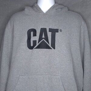CAT Mens Grey Hoodie XXL Heavy Weight Kangaroo Pocket Drawstring Long Sleeves